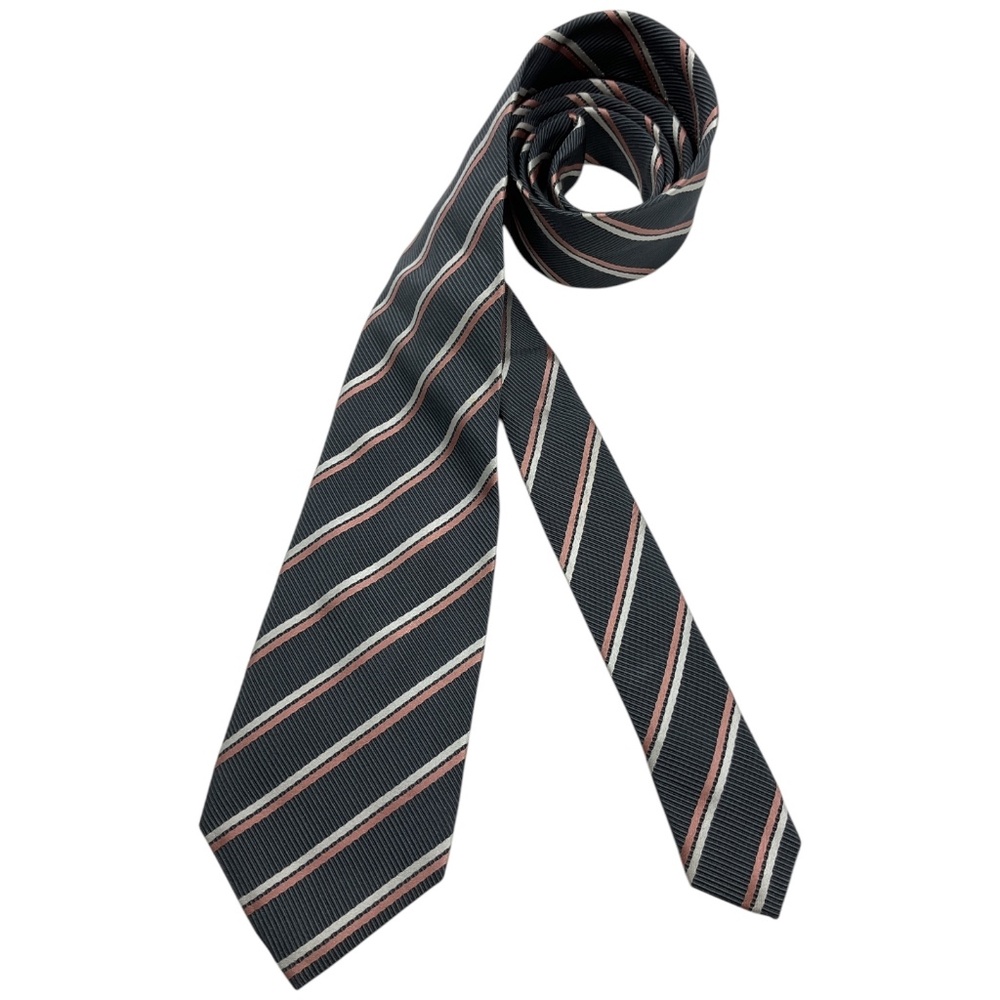 PRADA Gray/Pink Striped Silk LUXURY Tie ITALY